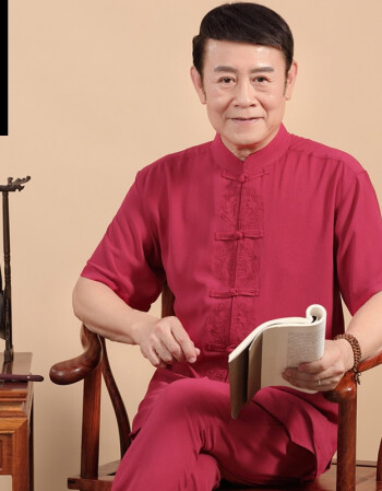 老人唐装男中国风大码薄款中老年短袖汉服套装爷爷夏装休闲晨练服
