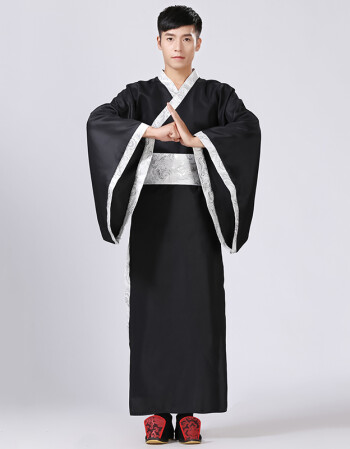 新款古装服装男汉服男士曲裾臣子官服汉朝大臣书生汉服直裾深衣 黑色