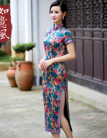 如意风香云纱旗袍裙新款2016夏季改良长款桑蚕丝真丝连衣裙6668 6668