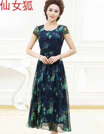 仙女狐 中老年女装2016夏装妈妈装夏季印花雪纺连衣裙长裙40-50-60岁