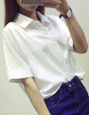 韩版职业休闲初中高中学生少女修身显瘦短袖衬衣 gd6f651 1204白色 xl