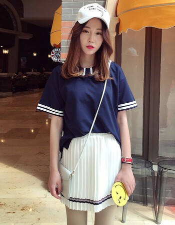 学院风2016夏装韩版海军风短袖t恤短裙套装修身百搭两