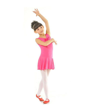 小女孩舞蹈服童表演服短袖少儿舞蹈练功服儿童跳舞裙跳舞服装 玫红色