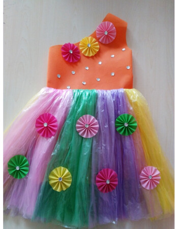 元旦儿童环保服塑料袋时秀幼儿园走秀手工制作演出服衣服 桔色 80cm