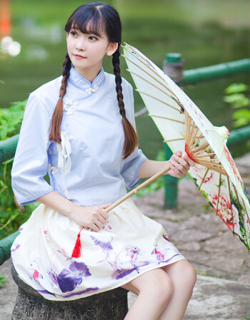 改良汉服和风日系软妹锦鲤复古民国风套装印花裙女 有