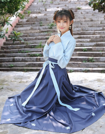 古装 公主仙女学生齐腰襦裙改良古装服装清新淡雅 浅蓝色长款 606550