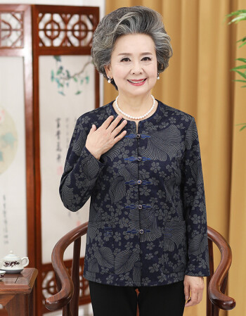 春秋装老年人t恤衫长袖衬衣女老人衣服外套60-70岁80奶奶装套装薄