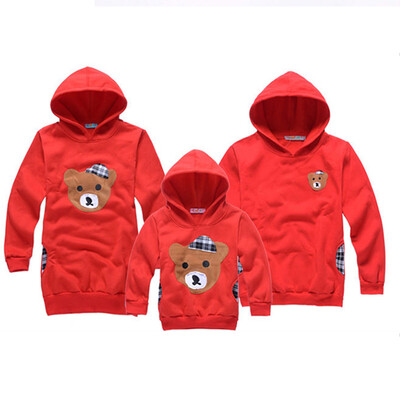 酷熊抓绒卫衣家庭装 幼儿园亲子活动服装 红色