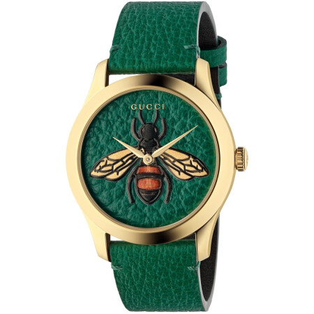 古驰(gucci)奢侈品男士 2030838183 蜜蜂皮革手表 green/gold