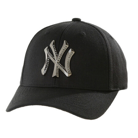 mlb美职棒棒球帽ny金属logo镶钻遮阳帽子可调节 黑色