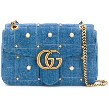 古驰gucci 奢侈品女包 gg marmont 中号肩包 blue 4380 light den