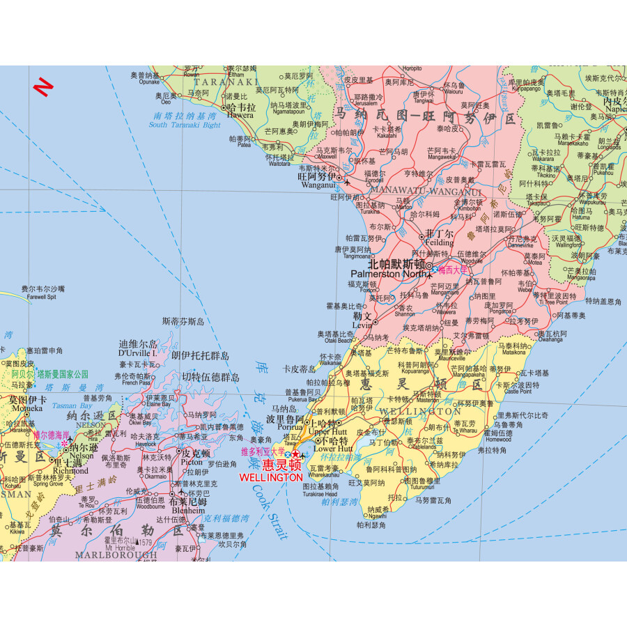 世界热点国家地图--新西兰地图挂图 折叠图(折挂两用 中外文对照 大字图片