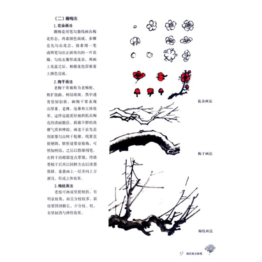 绘画 国画技法 上海大学出版社 金牌美术基础教材系列:梅花画法教程