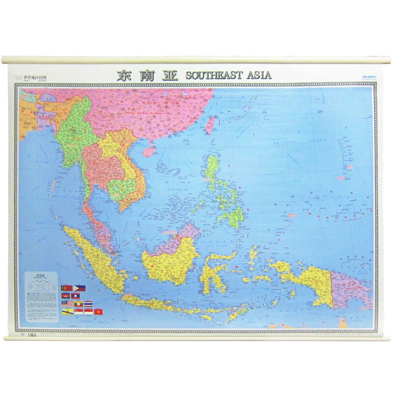东南亚地图 宽1.2米 高0.9米 中英文对照 地图挂图