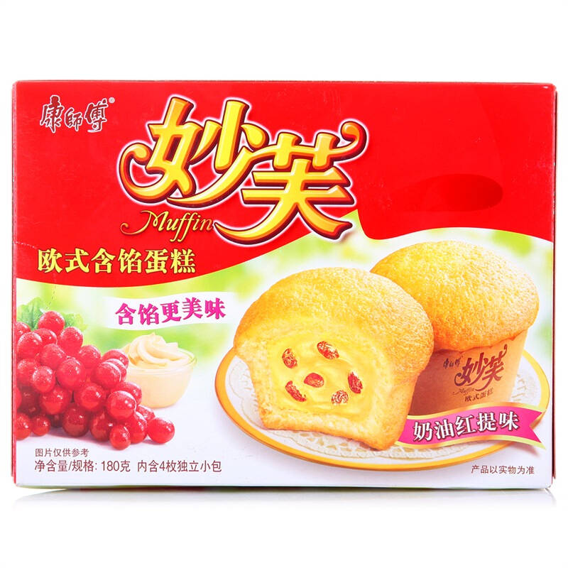 康师傅妙芙欧式蛋糕奶油红提味180g*3盒