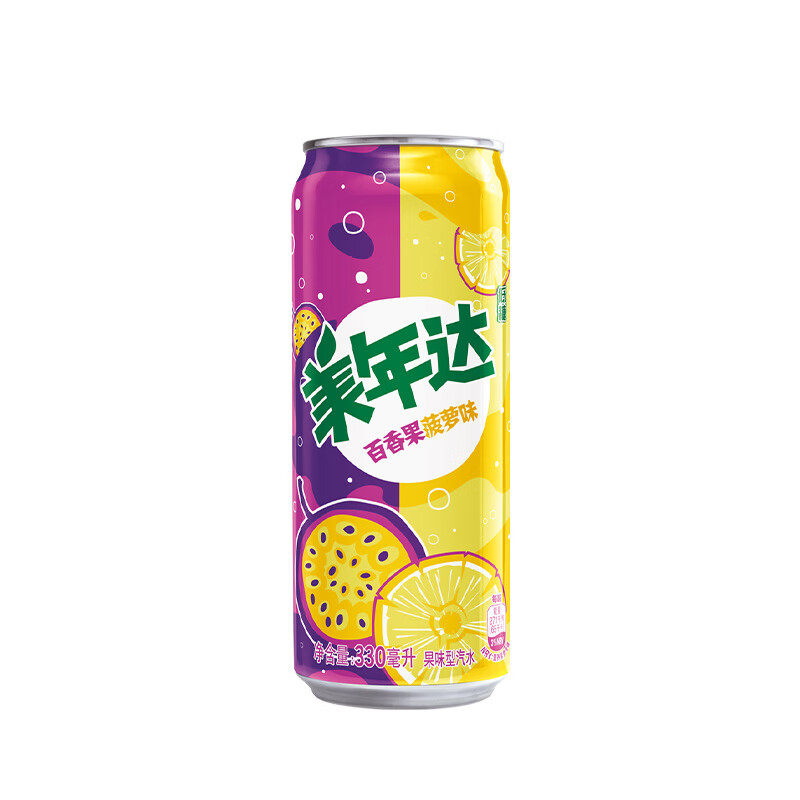 美年达可乐 mirinda 百香果菠萝味 果味汽水 低糖酸甜