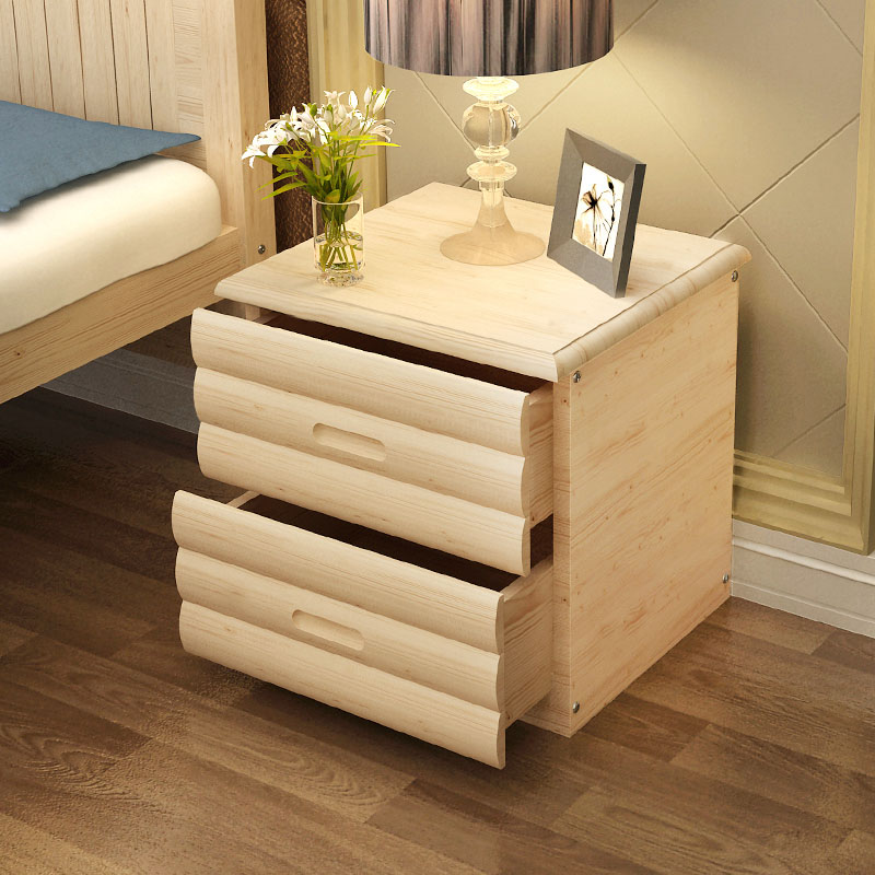 新尚美家床边柜双抽屉简易床头柜677-8 实木收纳柜 储物柜 创意松木小