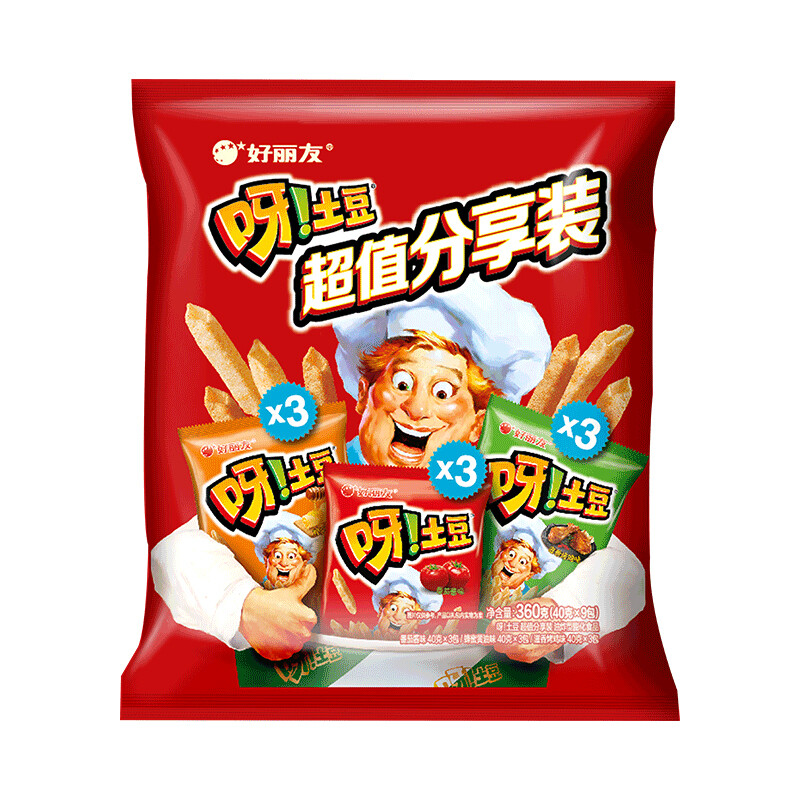 orion 好丽友 休闲零食 大礼包 呀!土豆九连包360g *2