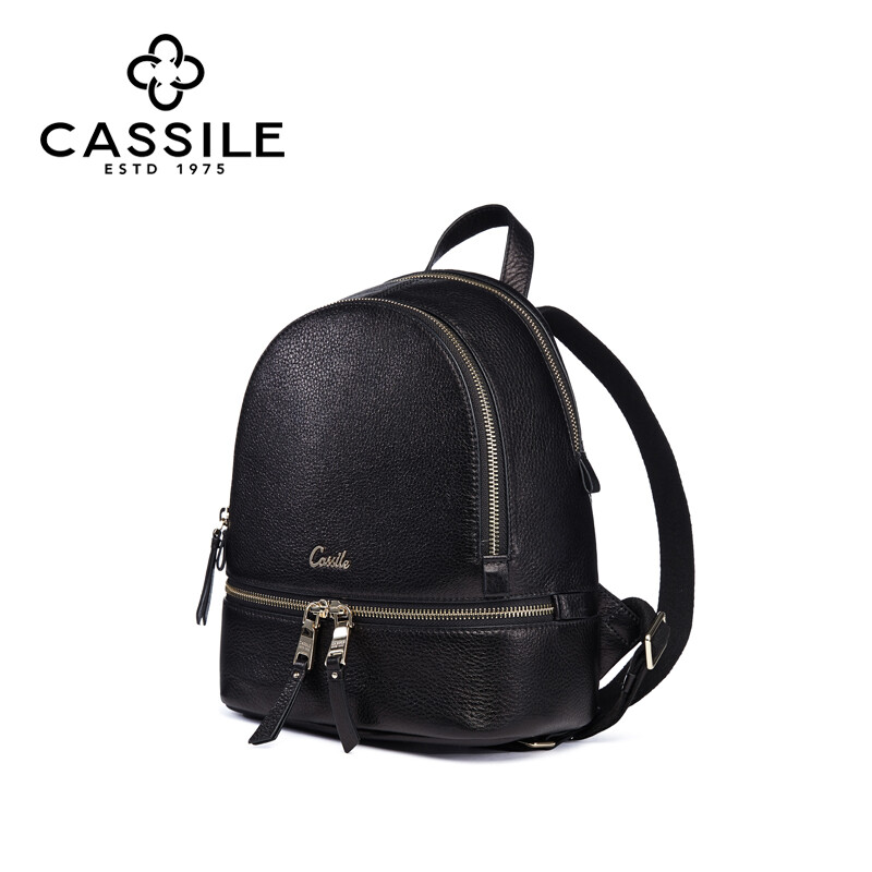 cassile卡思乐2017新款头层牛皮简约时尚女双肩小背包 黑色图片