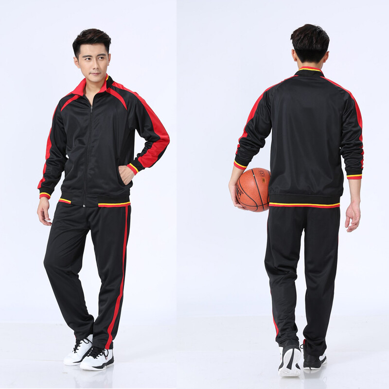 篮球外套男装跑步运动服服防风篮球运动套装学生运动外套 黑色红边