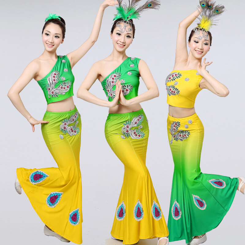 傣族舞蹈演出服2017新款孔雀舞蹈服装女表演