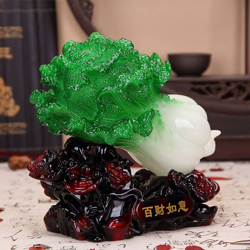淘工场 玉白菜摆件金蟾百财如意招财绿色家饰工艺品公司开业礼品开张