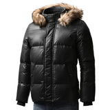 Giordano/佐丹奴男装潮感格纹连帽羽绒服01070630经典黑色 黑色 XL