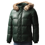 Giordano/佐丹奴男装潮感格纹连帽羽绒服01070630常青藤绿色 绿色 M