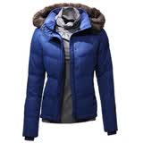 Giordano/佐丹奴女装亲感网格纹连帽羽绒服01370505爱国者蓝色  M