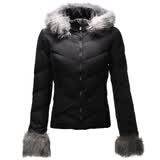 Giordano/佐丹奴女装时尚毛边羽绒服01370598经典黑色 黑色 M