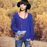 裂帛 秋冬新款 圆领 印花兔绒纱 套头<em>毛衣</em>女装针