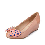 卓诗尼2013秋季新款甜美时尚坡跟鞋圆头浅口