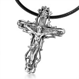 Bahamut 925纯银饰品 男士 基督皇冠十字架吊