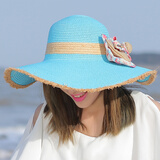 贵伦美 韩版天然拉菲草帽子 女 夏天防晒散穗边