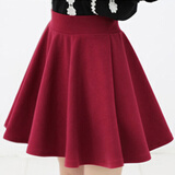 大摆太阳裙百褶裙女装短裙半身裙子 酒红色 均