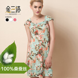 三塔 100%桑蚕丝女士甜美复古印花短袖<em>睡衣</em> 