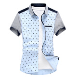 卡迈奴 货到付款 夏装新品男装短袖衬衫 小花简