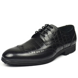 尚商务正装男鞋鳄鱼纹尖头雕花皮鞋真皮 KD3