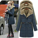 莎莱茜 冬季新款欧美修身棉衣女加厚内胆中长