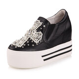 诗米妮休闲鞋女真皮水钻松糕鞋女鞋潮2013秋