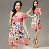 勿忘花 连衣裙夏季2014女装中裙 淑女碎花印花