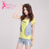 晗蕊琪 2014超赞包扣短款<em>牛仔马甲</em> 简洁时尚百