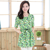 萌卓服饰2014夏装新款女装中长款雪纺上衣雪