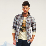 卡玛KAMA 英文刺绣长袖格纹衬衫 2113802 碳