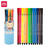 得力（deli）六角细杆水彩笔 儿童可水洗创作画笔 学生绘画彩虹筒 12色/筒 蓝色7065