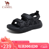 骆驼（CAMEL）男士凉鞋透气休闲运动户外魔术贴沙滩鞋 G14M074662 黑色 39 