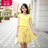 琼瑛女装2014春夏装新款 韩版大码碎花雪纺连