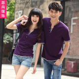 女装情侣短袖t恤V领大码女装t恤衫 货到付款 紫