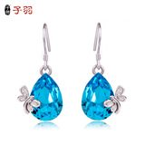 子羽耳饰 优雅水滴水晶蝴蝶结无耳洞耳夹耳环