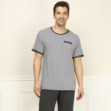 浅休夏季新款男士简约条纹休闲睡衣男夏季短袖